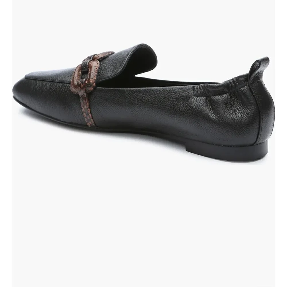 Sanctuary Blast Chain Leather Loafer Flats Sz 6 Black Pebble Brown Snakeskin
